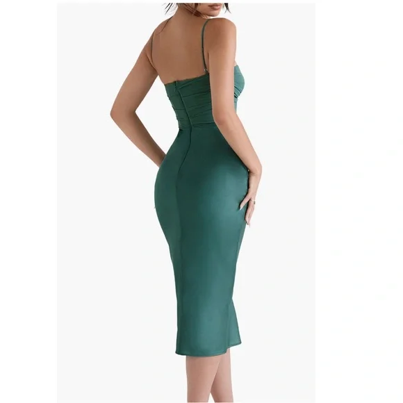 House of CB Teia Satin & Georgette Corset Midi Dress Size L; NBW + NWT - Picture 2 of 6